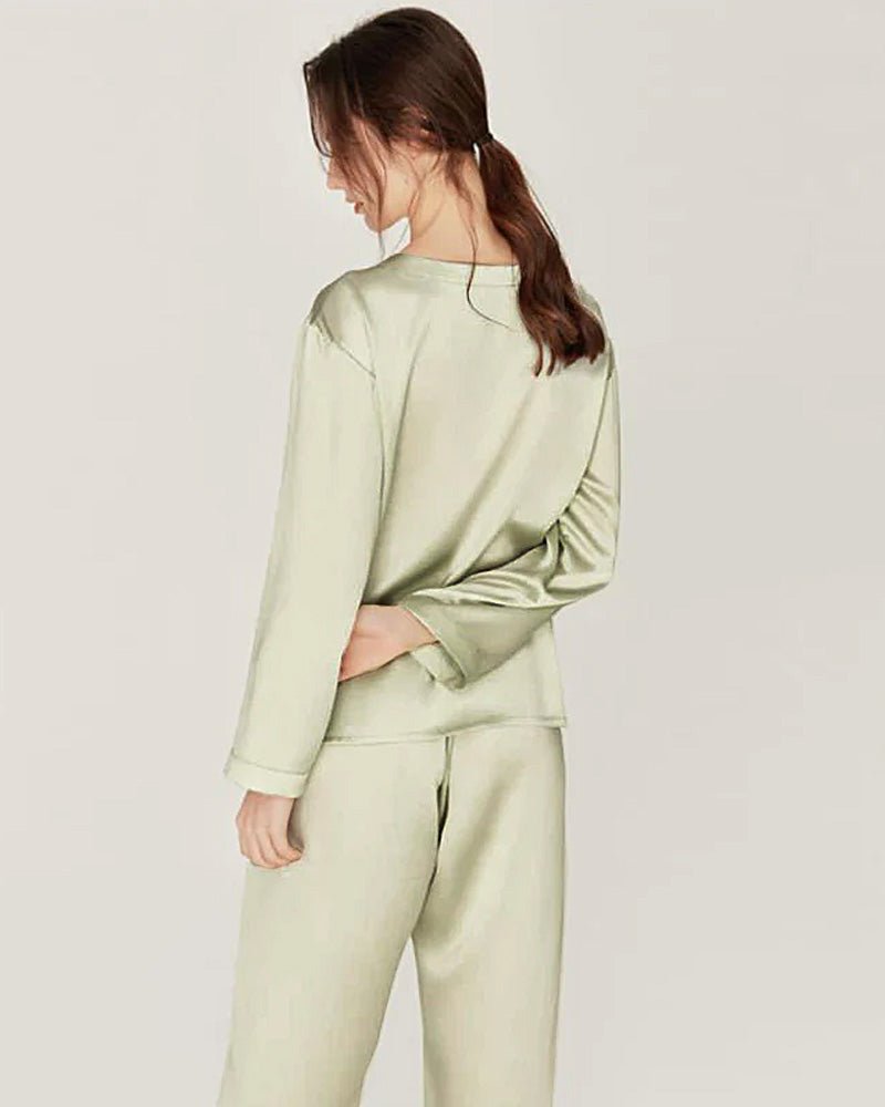 Ensemble de Pyjama en Soie à Col Rond