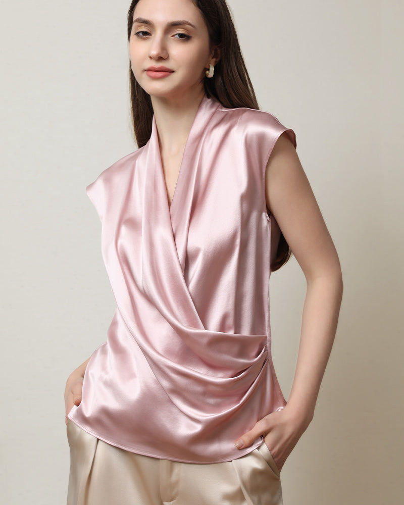 Blouse en Soie Sans Manches à Col V