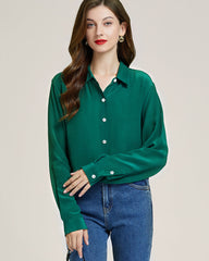 Chemise en Soie Classique à Manches Longues pour Femmes