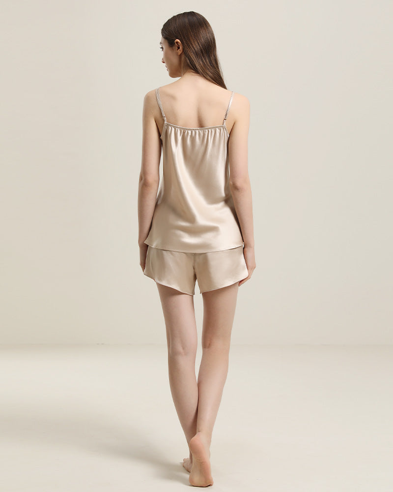 Ensemble de Pyjama en Soie Court avec Débardeur Simple