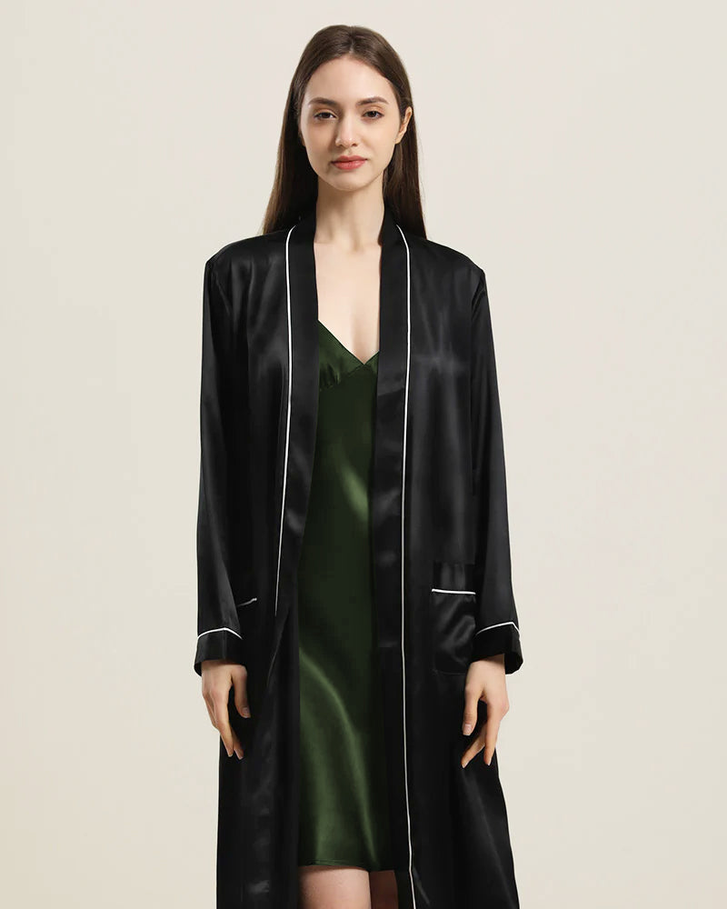 Peignoir en Soie Couleur Unie Lavable pour Femmes