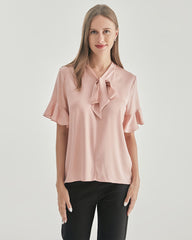 Blouse en Soie avec Col Nœud Papillon pour Femme