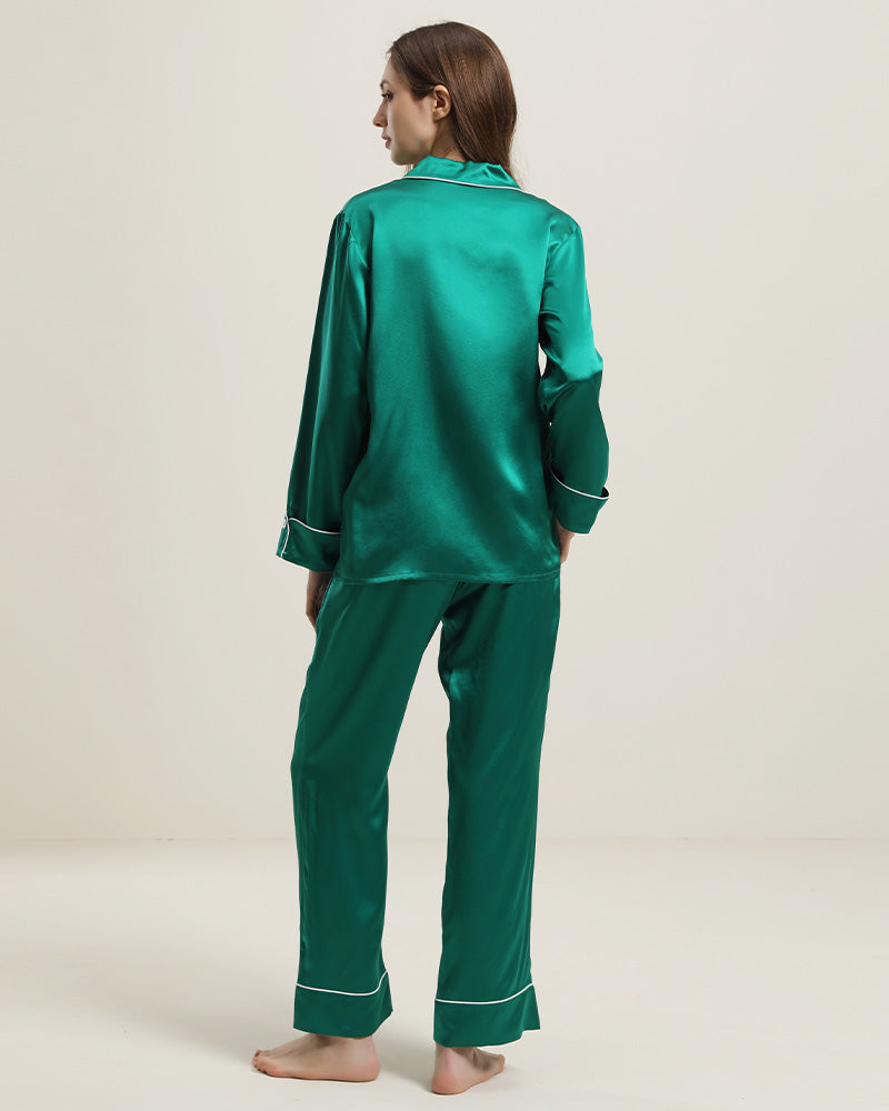 Ensemble de pyjama en soie classique 22Momme Dark Green