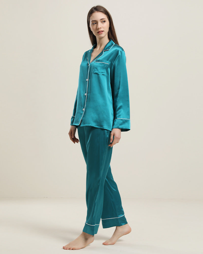 Ensemble de pyjama en soie classique 22Momme Peacock Blue
