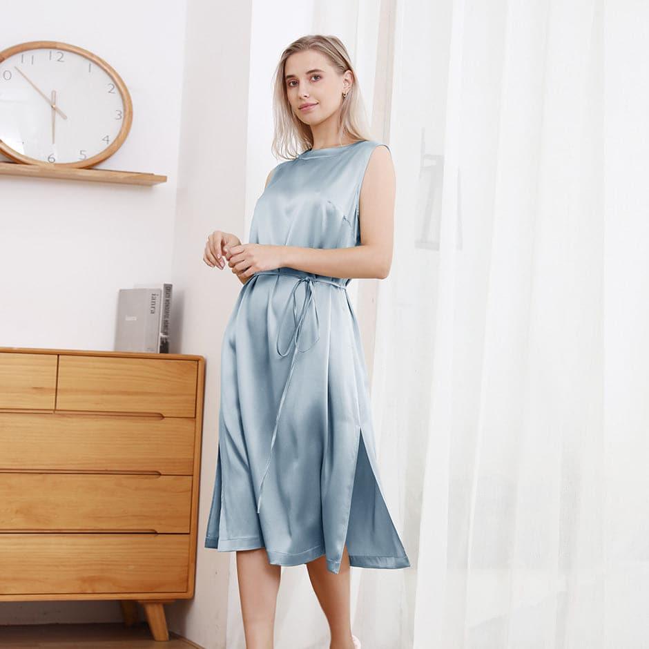 Robe Midi en Soie à Col Ronde 22 Momme