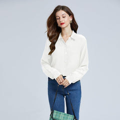 Chemise en Soie Classique à Manches Longues pour Femmes
