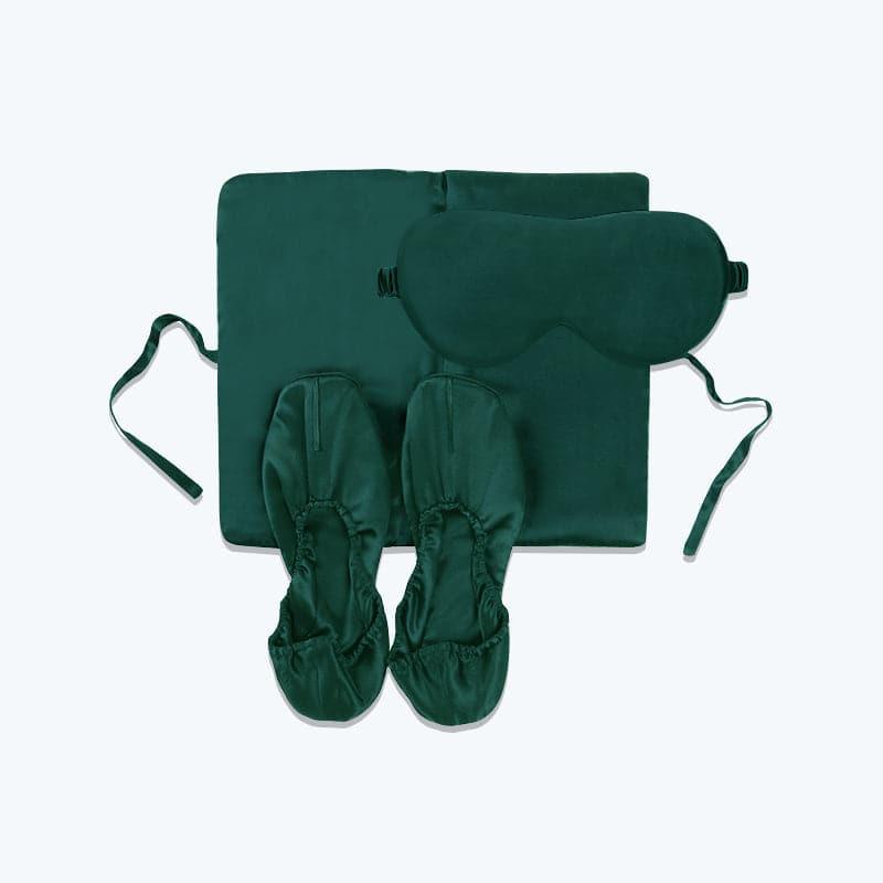 Set de voyage en soie 3 pièces avec sac de rangement, chaussons et masque pour les yeux